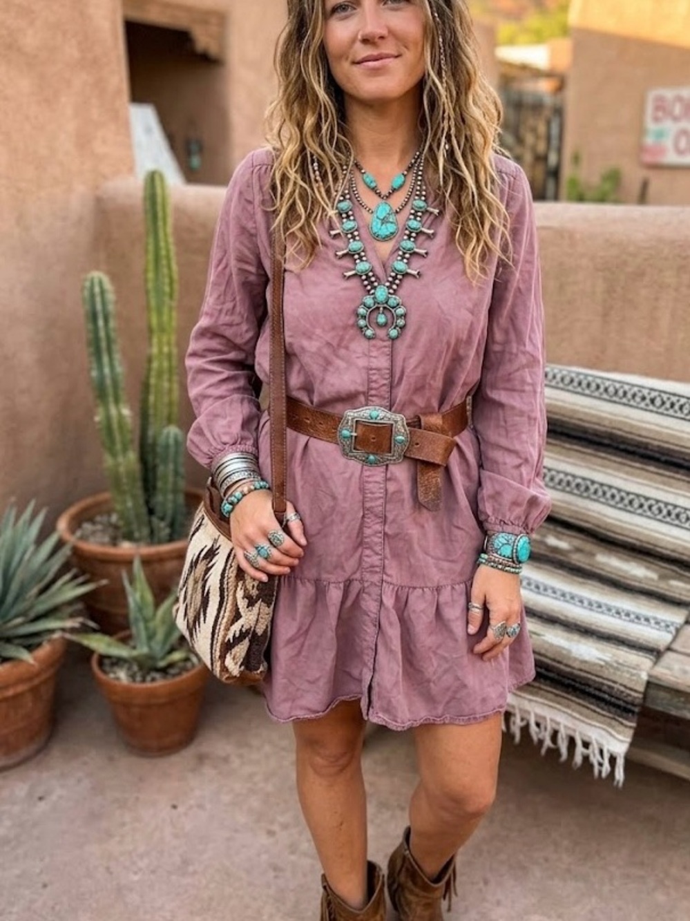 Buffalo David Bitton Mauve Dusty Rose Flounce Hem Dress Boho Southwestern Hippie
